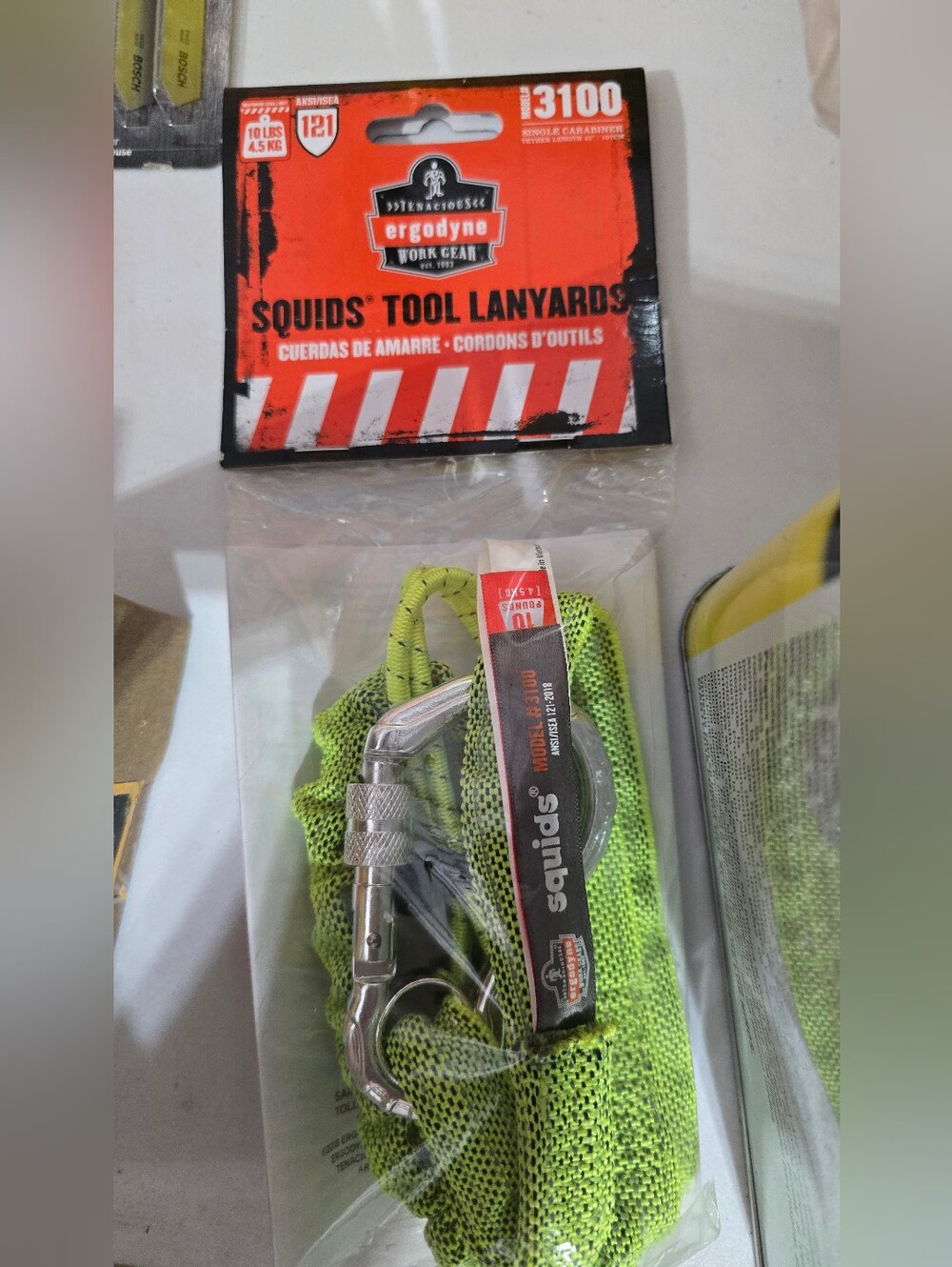 TWO Ergodyne Squids 3100 Tool Lanyard with Single Carabiner +Adjustable Loop End